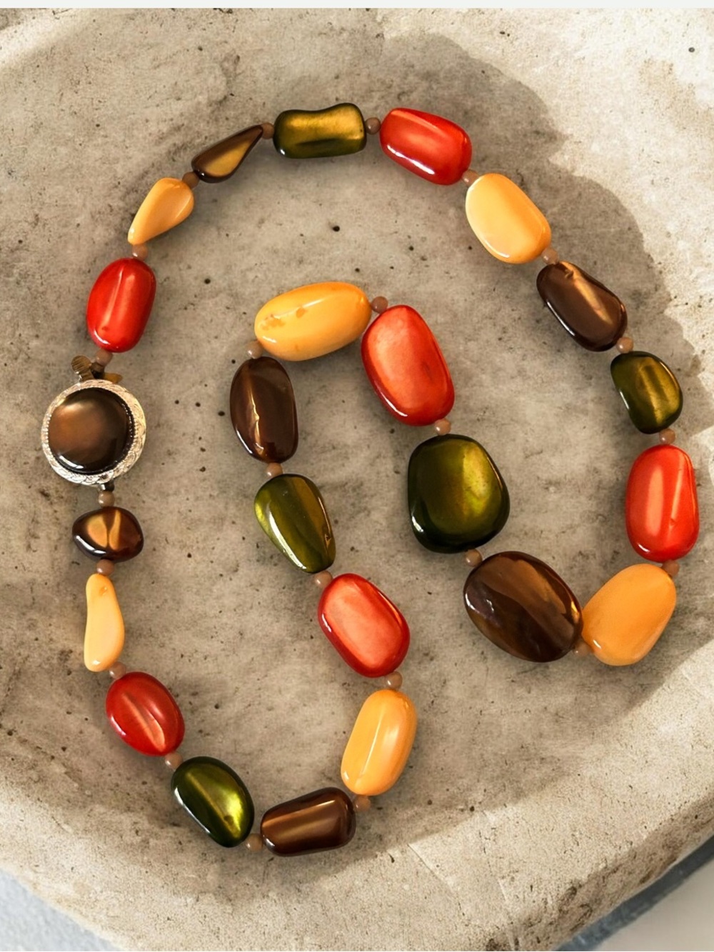 Vintage Mid Century Stamped Japan Multi-Color Glass Bead Statement Necklace